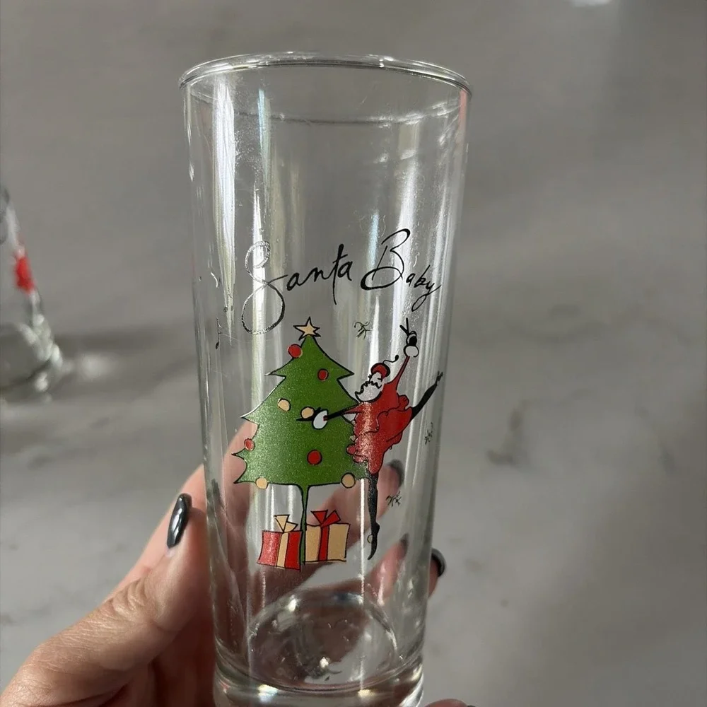 Pottery Barn Santa Baby Tall Drinking Glasses Set of 8 Retired Christmas Barewar